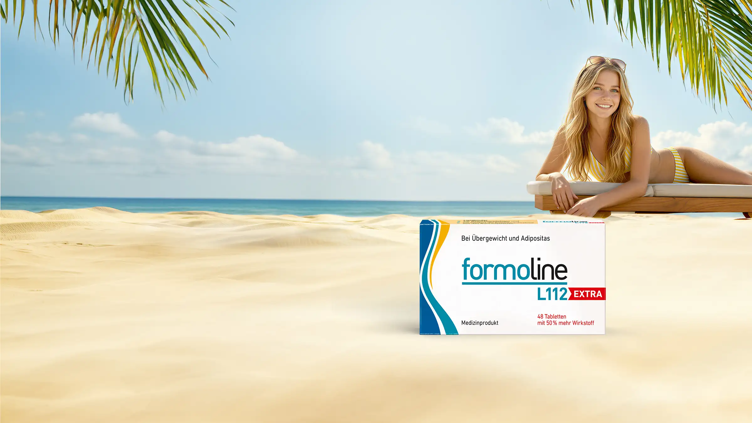 Sommerfigur erreichen mit formoline L112 EXTRA Frau am Strand mit formoline L112 EXTRA.